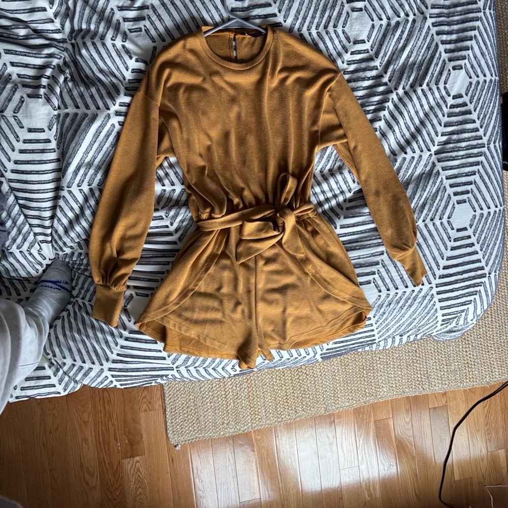 Mustard Long Sleeve Romper with Belt
